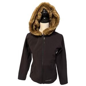 ⭐️ Women’s Marmot Furlong Soft Shelled Black Jacket W/Faux Fur Hood Size Small